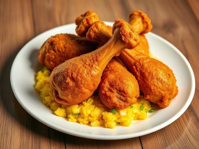 2 muslos largos de pollo fritos con mofongo