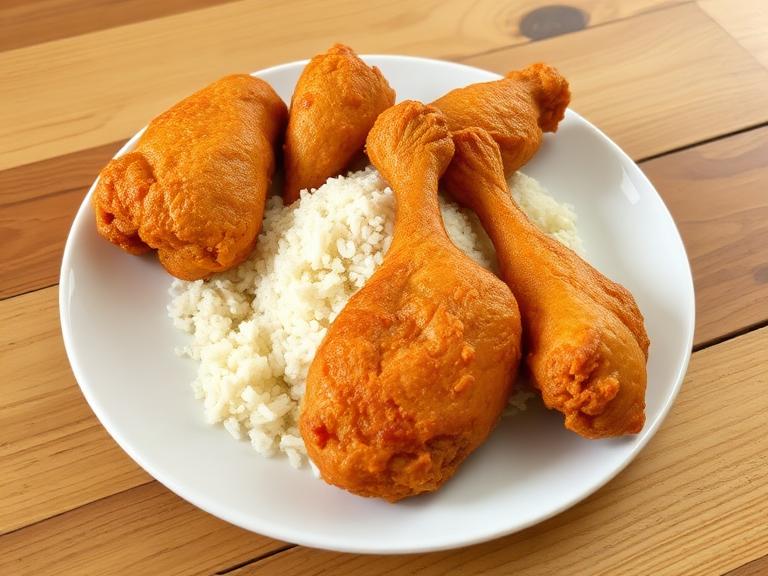 4 piezas de pollo frito con arroz